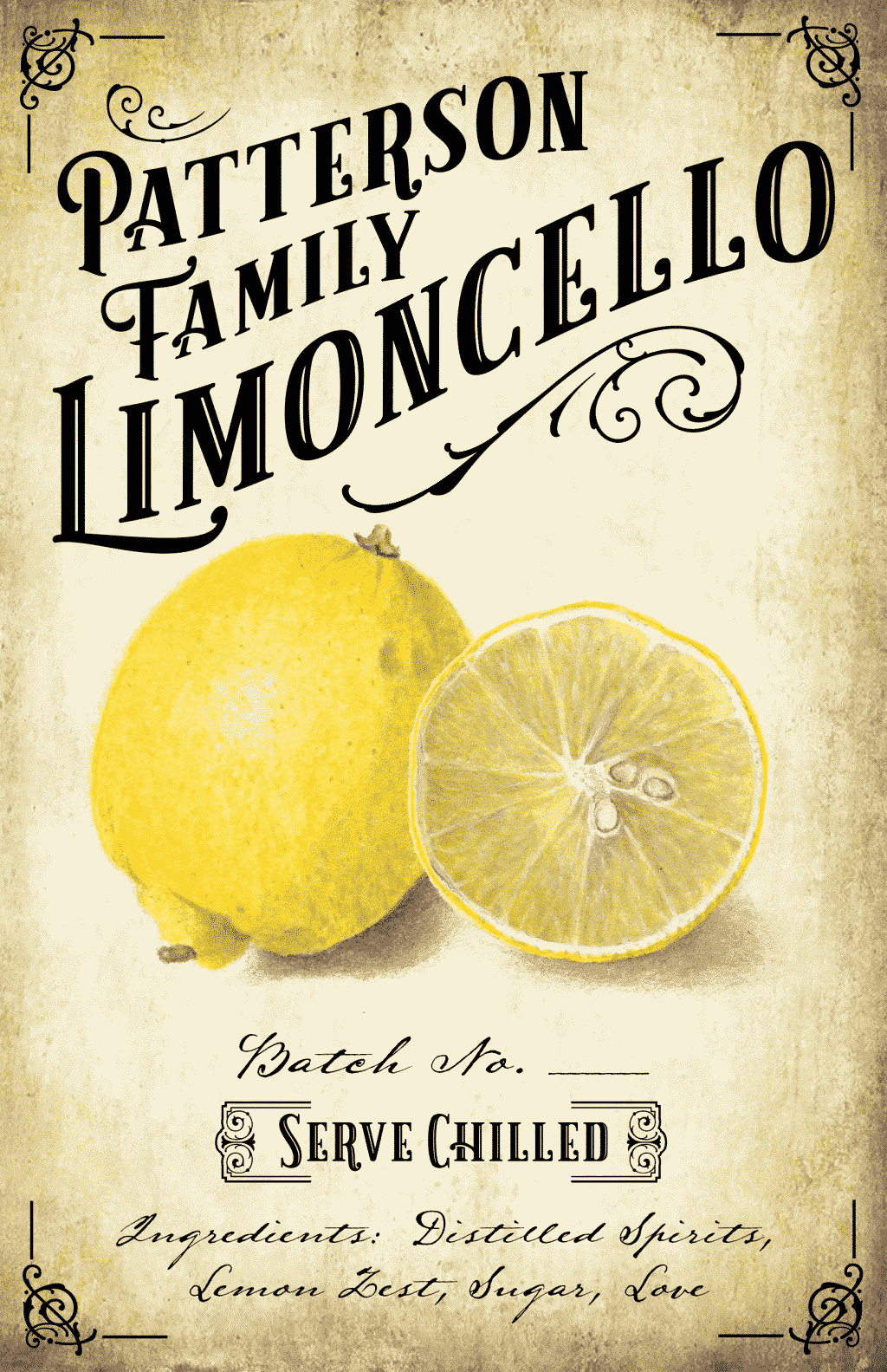 Limoncello Labels Vintage Style Customized Label With Antique Paper